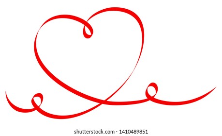 Single Red Heart Calligraphy Two Swirls