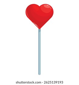Um único pirulito em forma de coração vermelho em pé sobre um fundo branco representando o amor e o afeto