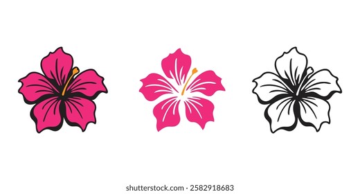 single red hibiscus flowers logo,Aloha beach symbol tropical flower exotic hibiscus bloom. 
