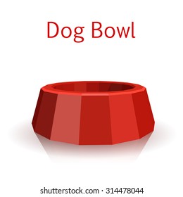 The single red icon pet bowls isolated on white background. Dog. Low poly style. Vector illustration.