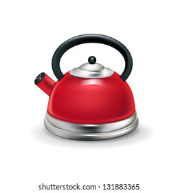 Single red kettle isolated on white background