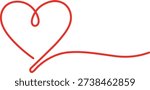 Single red line heart shape with flowing tail on white background symbol