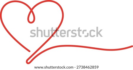 Single red line heart shape with flowing tail on white background symbol