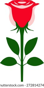 Flor de rosa roja sola en la ilustración verde larga del tallo para el regalo romántico del día de San Valentín y el diseño floral de la decoración de la boda