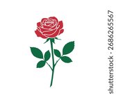 Single red rose icon silhouette vector flat illustration design.