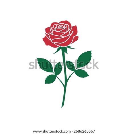 Single red rose icon silhouette vector flat illustration design.