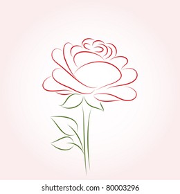 Single red rose on a pink background. Vector illustration.