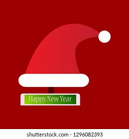 Single red Santa Claus hat with fluffy fur pompon isolated. Vector illustration