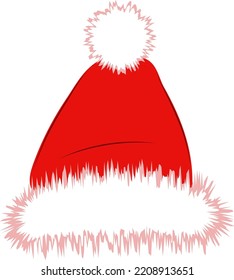 Sombrero de Santa Claus rojo único con pompón de piel esponjoso. Aislado sobre fondo blanco