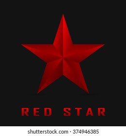Single red star shine on black background. Vector red star. Red star eps