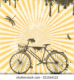 Single Retro Bicycle With Grunge Elements Over Vintage Background 