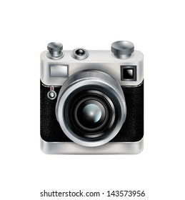 single retro camera icon isolated on white