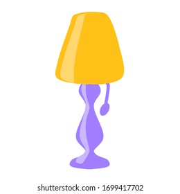 Einmalige Retro-Tischlampe mit orangefarbenem Hintergrund und violettem Hintergrund einzeln auf weißem Hintergrund. Vektorillustration im flachen Stil.