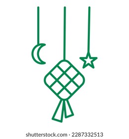 maniquí de arroz único con ilustración vectorial de contorno de estrella y luna creciente para adorno de celebración de ramadán o eid