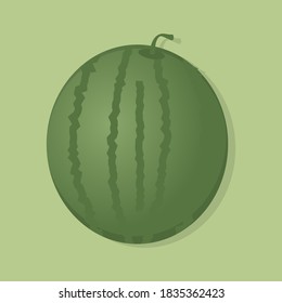 Single ripe green watermelon. Vector illustration