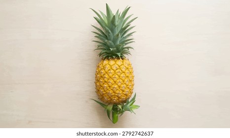 A single ripe pineapple on a light wooden background