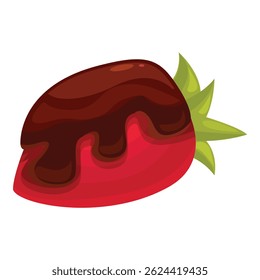 Morango vermelho maduro único mergulhado em um molho de chocolate marrom rico