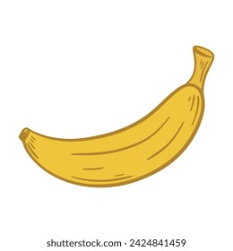 Single ripe yellow banana clip art. Hand drawn banana, healthy snack. Healthy organic food isolated vector illustration