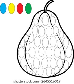 Single, ripe, yellow-green pear with a red ribbon on a white background, a delicious and healthy organic fruit.