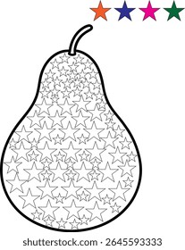 Single, ripe, yellow-green pear with a red ribbon on a white background, a delicious and healthy organic fruit.