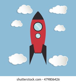 single rocket icon and clouds 