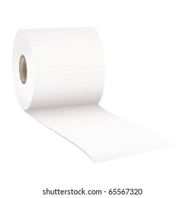 single roll of white rolled toilet paper with room for text