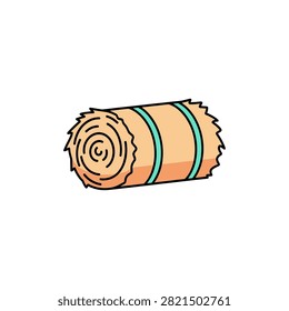A single rolled hay bale is depicted with teal bands. This graphic is suitable for agricultural themes or rural marketing campaigns.