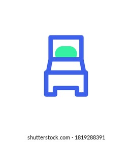 Single room bed icon vector, filled flat sign, bicolor pictogram, bed green and blue colors. Symbol, logo illustration