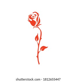 Single Rose Branch Vector Drawing