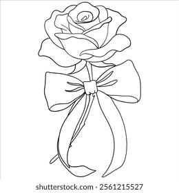 Single Rose with Decorative Bow Outline Coloring Page