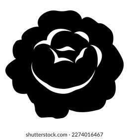 Single rose flower. Rosebud blossom. Black silhouette on white background. Vintage style.