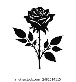 Einzelne Rosenblumen Silhouette Vektorillustration auf weißem Hintergrund