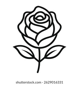 Single Rose Outline Icon Vector Featuring Minimal Floral Design, Ideal for Elegant Nature-Themed Projects, Line Art Branding, and Decorative Botanical Graphics