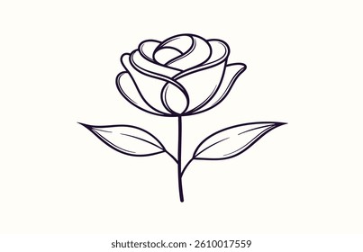 Single Rose Outline Vector Illustration in Minimal Style