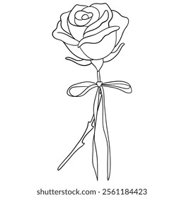 Single Rose with Ribbon Bow Coloring Page