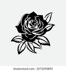 Single Rose Silhouette in Full Bloom, Ideal for Valentine’s Day and Romantic Designs