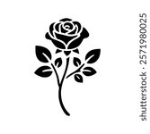 Single rose silhouette icon with stem and leaves vector illustration design on white background.