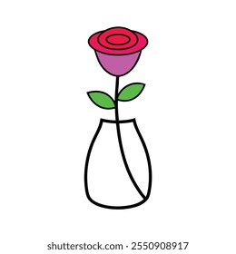 Single Rose In Vase Outline Design 