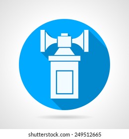 Single round blue vector icon with white silhouette double air horn on gray background. Long shadow design