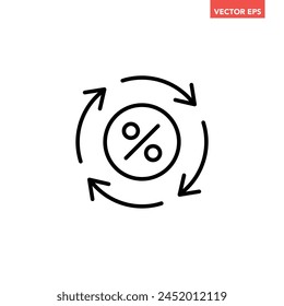 Single round loan percent refresh line icon, simple exchange fees flat design pictogram, infographic vector for app logo web website button ui ux interface elements isolated on white background