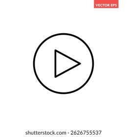 Single round play button line icon, simple play button flat design illustration pictogram for infographic interface elements for app logo web button ui isolated on white background