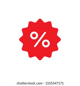 Single round starbursts zigzag shape on sale badge icon in red color, shopping label concept. Colourful flat design vector for app ads web button ui ux interface elements isolated on white background