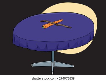 Single round table with carrot and stick on top