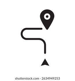 single route tracking icon, 2 pin pathfinding, flat design vector pictogram for app advertisement, website logotype logotype, website button, ui ux interface element isolated on white background