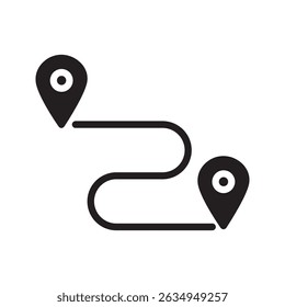 single route tracking icon, 2 pin pathfinding, flat design vector pictogram for app advertisement, website logotype logotype, website button, ui ux interface element isolated on white background
