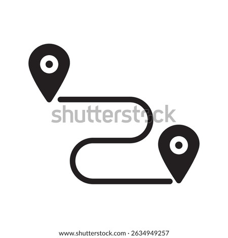 single route tracking icon, 2 pin pathfinding, flat design vector pictogram for app advertisement, website logotype logotype, website button, ui ux interface element isolated on white background