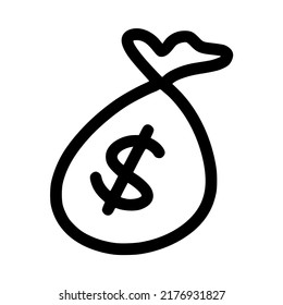 single sack bag or purse of money hand drawn doodle outline vector template illustration collection for business and finance