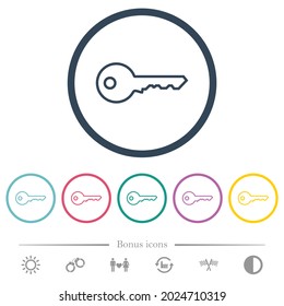 Single safety key outline flat color icons in round outlines. 6 bonus icons included.