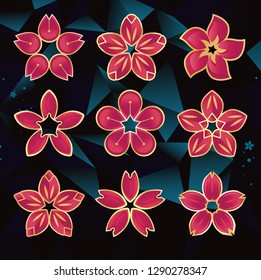 
Single SAKURA set. Japanese cherry blossoms set. vector illustration