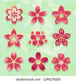 
Single SAKURA set. Japanese cherry blossoms set. vector illustration